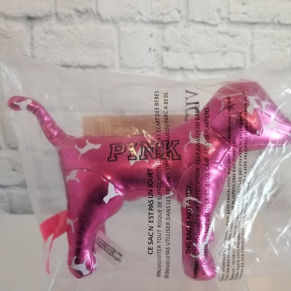 Pink Victoria S Secret Accents Pink Victorias Secret Logo Metallic Puppy Dog New Poshmark